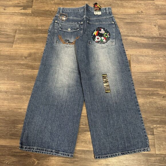 Y2K Paco Baggy Skater Hip Hop Grunge Style Wide Leg Soccer Jeans NWT Size 32x30